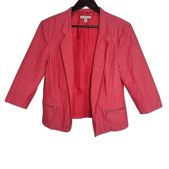 Roz & Ali Womens Blazer Open Front 3/4 Sleeves Lined Faux Zip Pockets Red Sz XL - Picture 1 of 8